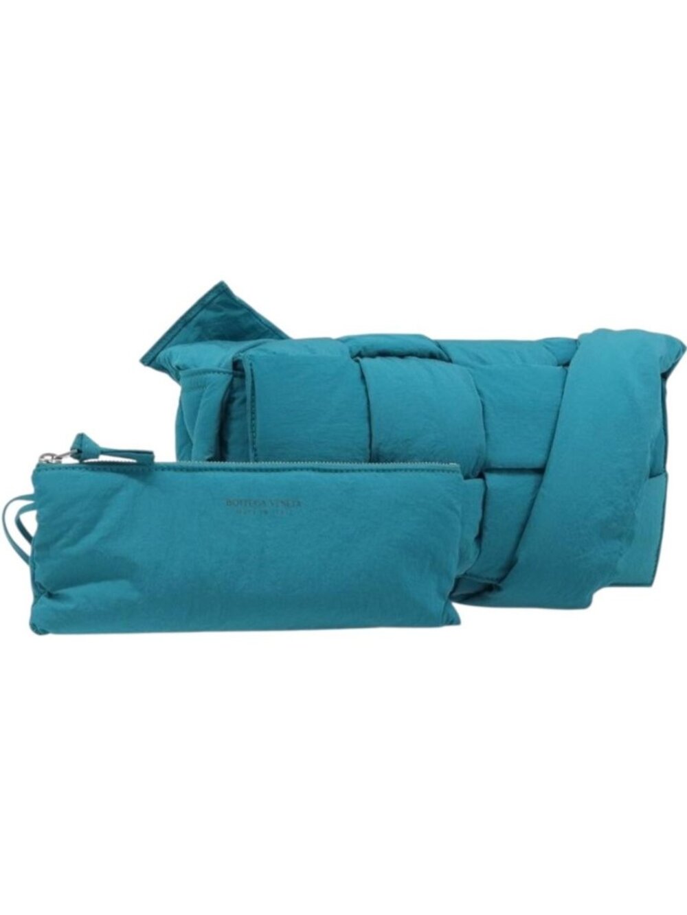 BOTTEGA VENETA MAXI INTRECCIATO Cassette Bag Nylon Turquoise Blue